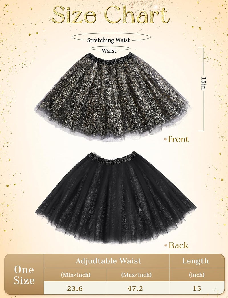 VEKDA 3 Layers Tutus for Women Adult, Classic Elastic Tulle Tutu Skirts Gold Silver Foil Printed Tutu for Party Running - Image 2